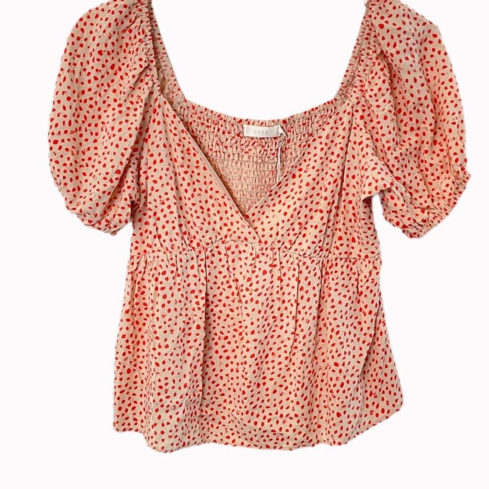 NWT Lush V-neck Puffy Sleeve Polka Dot Blouse Sz S